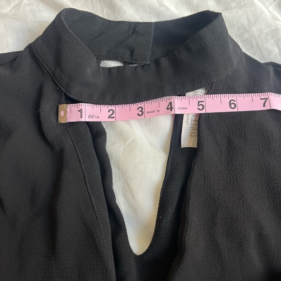 Black cutout choker crepe long sleeve blouse women's large - Picture 8 of 10